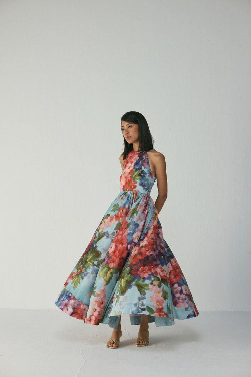 DARLINGTON HALTER NECK DRESS satin by Yam in multi color for women Worldwide