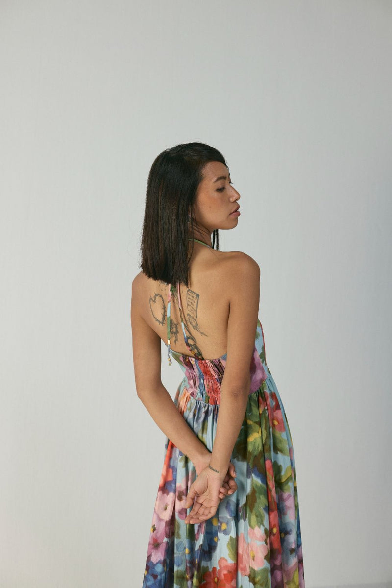 DARLINGTON HALTER NECK DRESS satin by Yam in multi color for women Worldwide