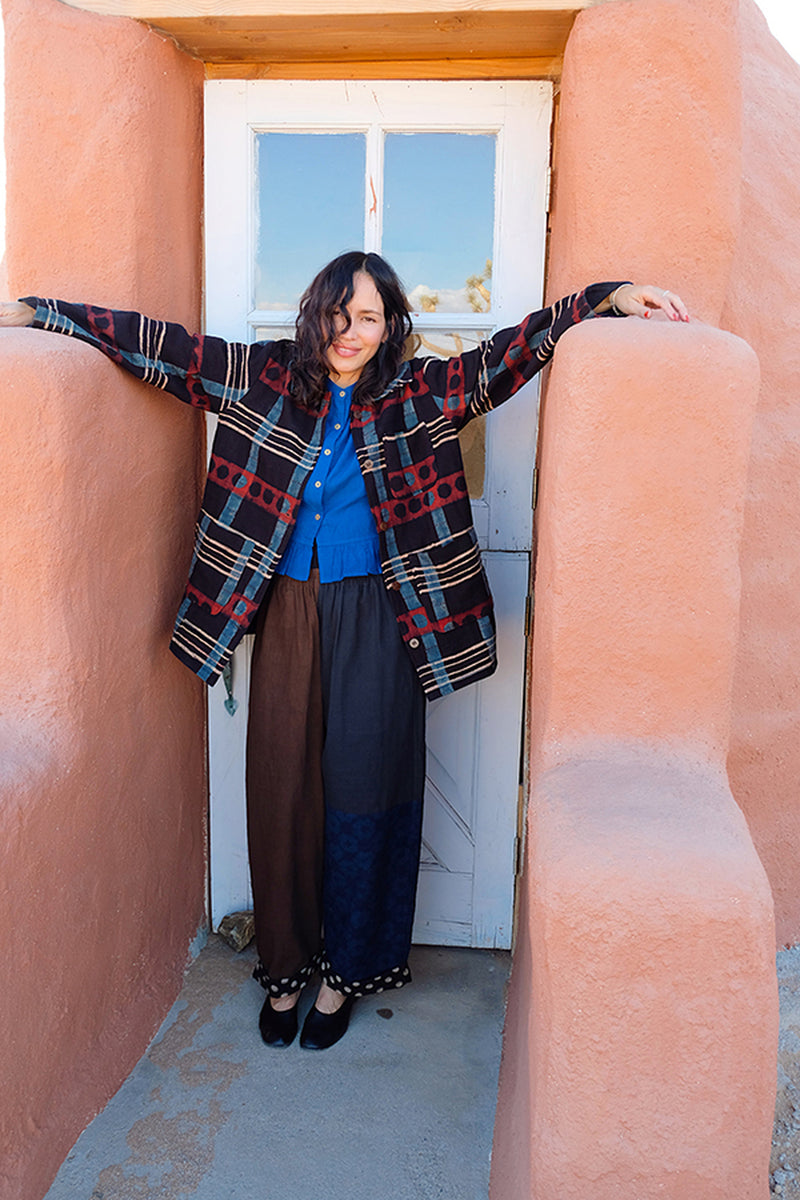 Dawn Chorus Duster Jacket hand-woven khadi cotton jacket/overlay by World of Crow in multi-color for women Worldwide