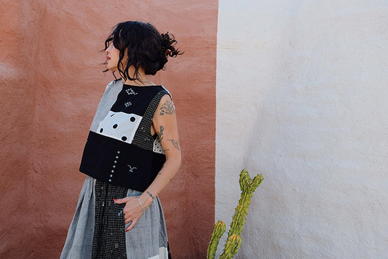 Dawn Chorus Top-Monochrome handwoven cotton top/shirt by World of Crow in multi-color for women Worldwide
