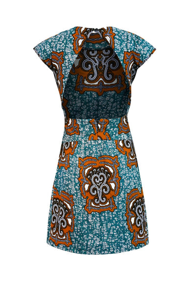 Dela Open back Mini Dress - Cerulean Tortoise's Back Print |TROPICANA