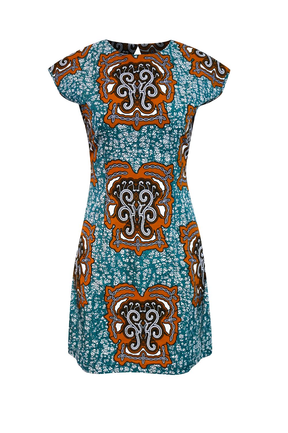 Dela Open back Mini Dress - Cerulean Tortoise's Back Print |TROPICANA