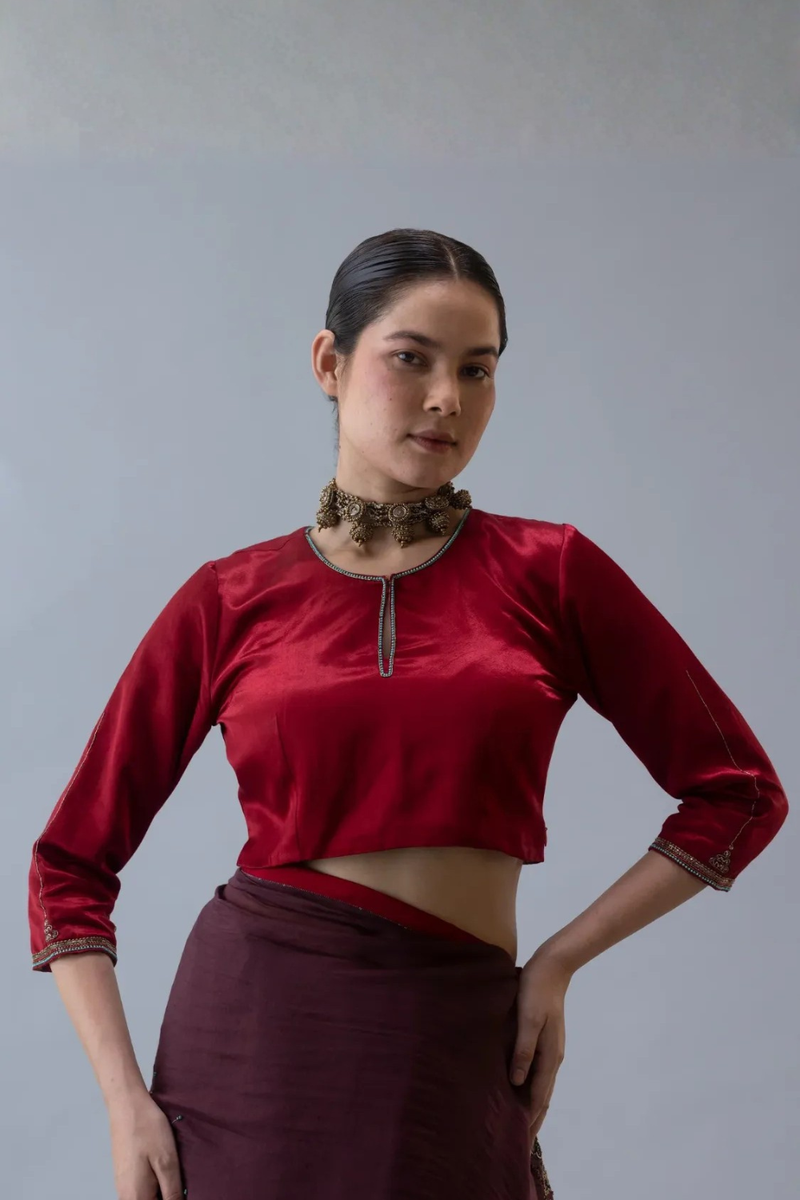 Dharmalad Blouse-Red by Shades of India in red color for women Worldwide