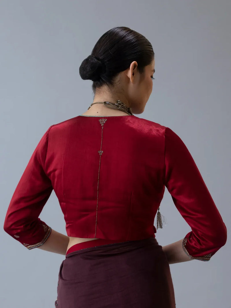 Dharmalad Blouse-Red by Shades of India in red color for women Worldwide