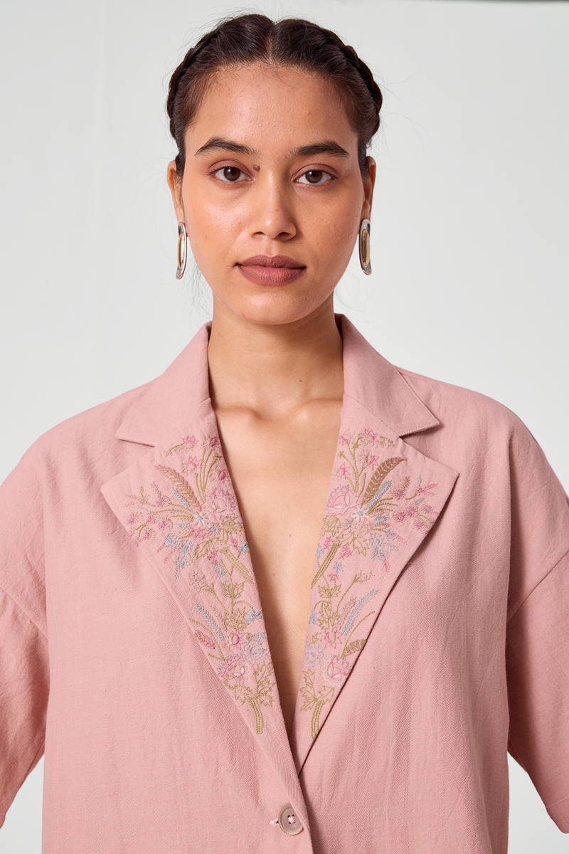 Dheer Handwoven Embroidered Pink Jacket