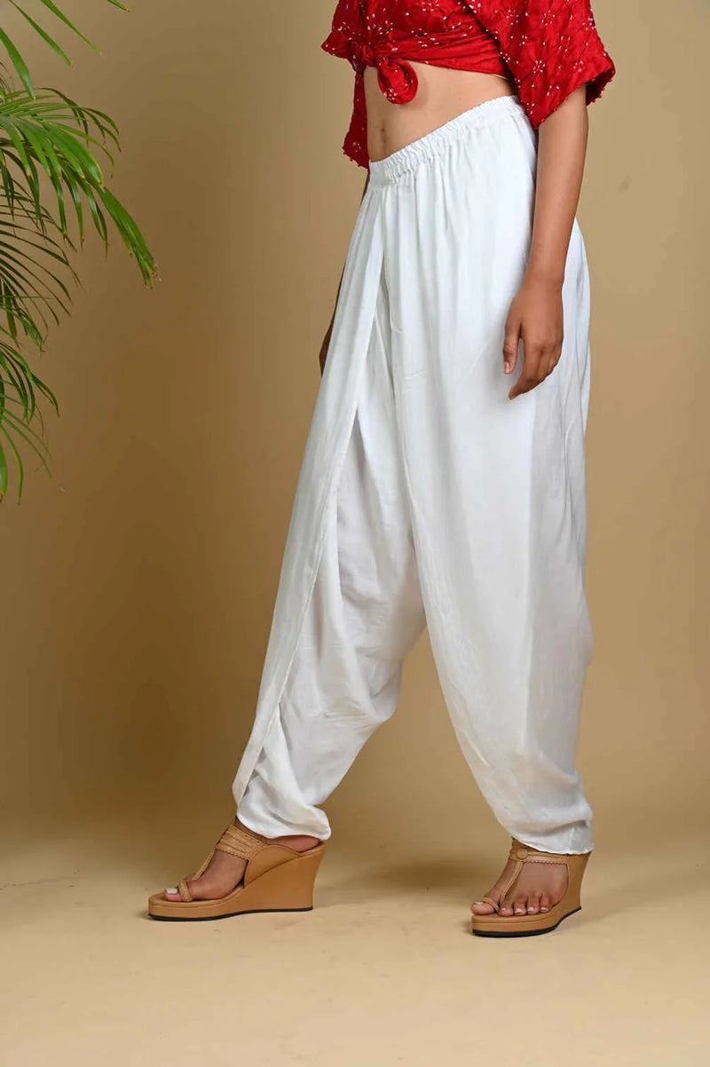 DHOTI PANTS-WHITE silk by Dyelogue in white color for women Worldwide