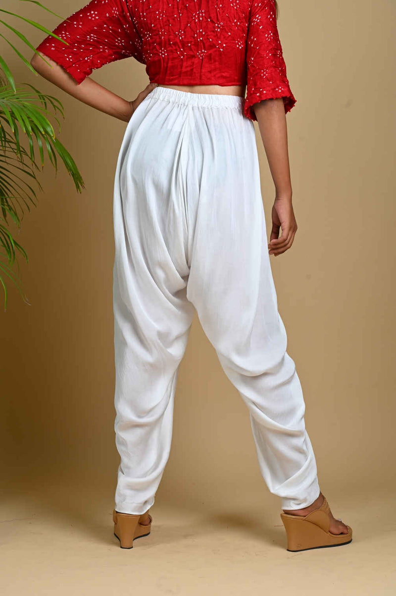 DHOTI PANTS-WHITE silk by Dyelogue in white color for women Worldwide