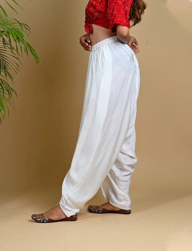 DHOTI PANTS-WHITE silk by Dyelogue in white color for women Worldwide