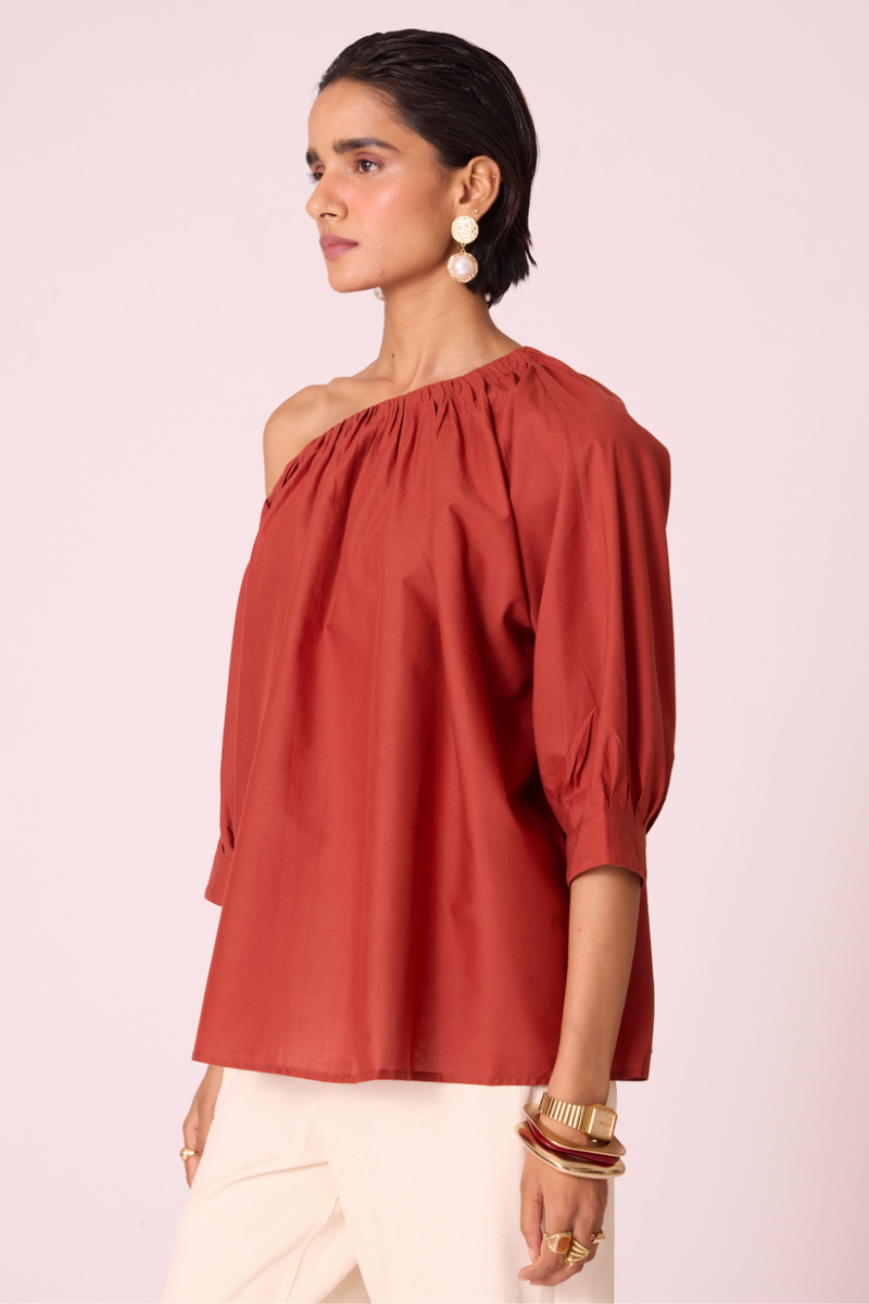 Dina Rust Off Shoulder Top cotton by The Summer House in rust color for women Worldwide