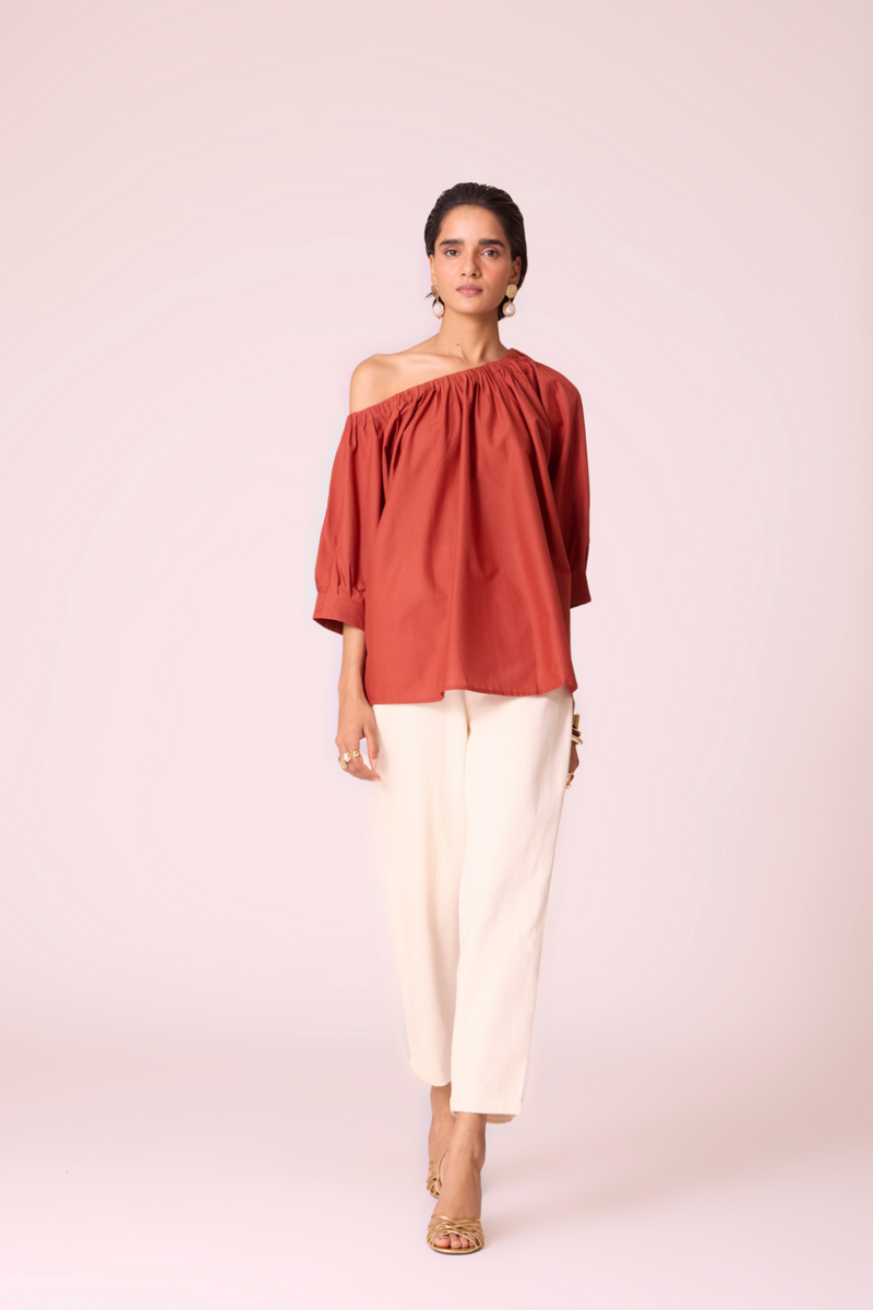 Dina Rust Off Shoulder Top cotton by The Summer House in rust color for women Worldwide
