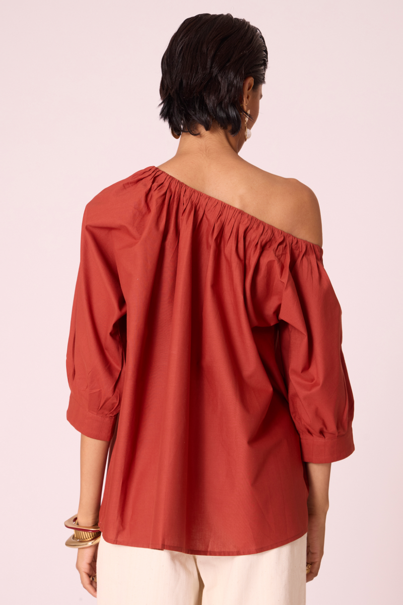Dina Rust Off Shoulder Top cotton by The Summer House in rust color for women Worldwide