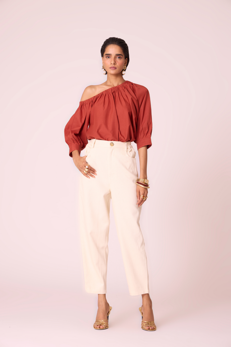 Dina Rust Off Shoulder Top cotton by The Summer House in rust color for women Worldwide