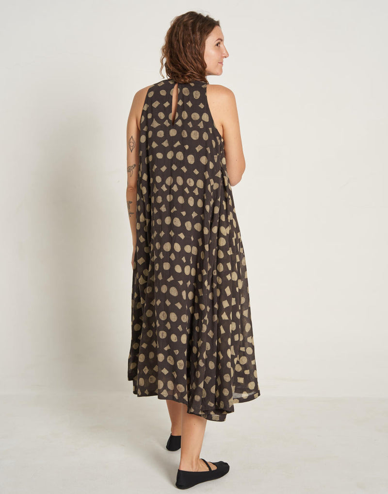 Doodle Polka Holiday Dress cotton by World of Crow in black color for women Worldwide