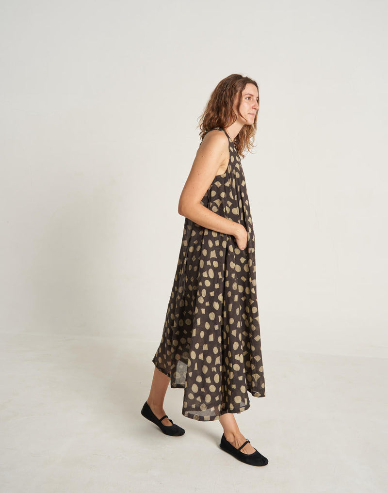 Doodle Polka Holiday Dress cotton by World of Crow in black color for women Worldwide