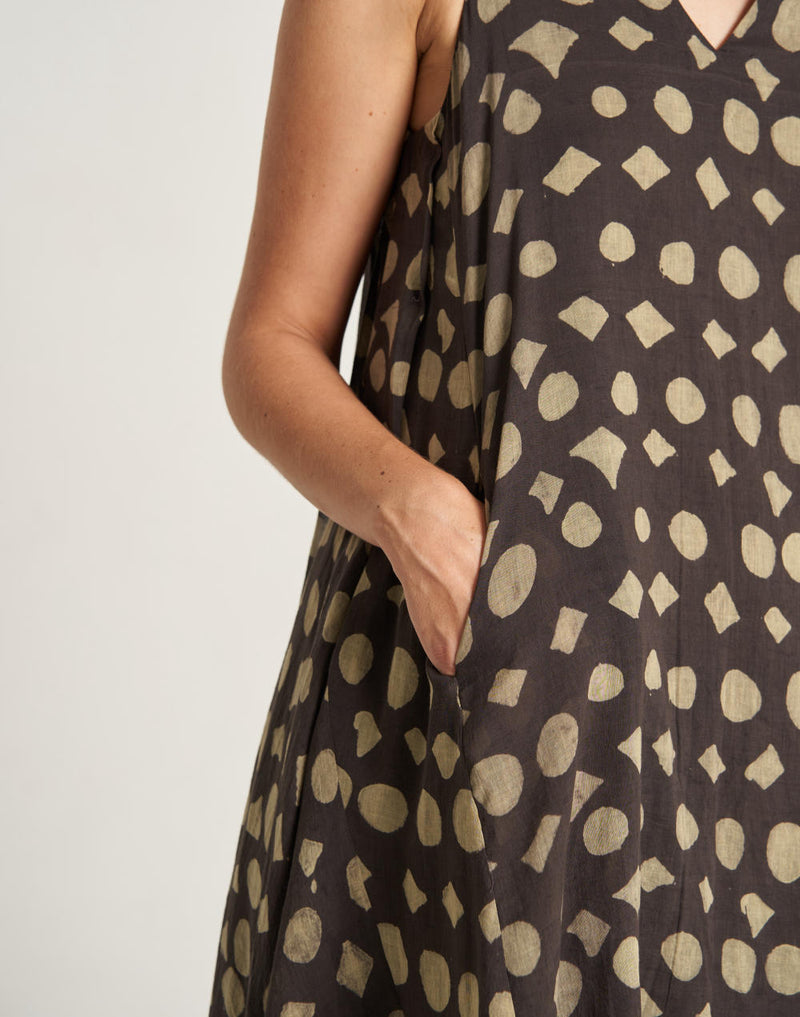 Doodle Polka Holiday Dress cotton by World of Crow in black color for women Worldwide