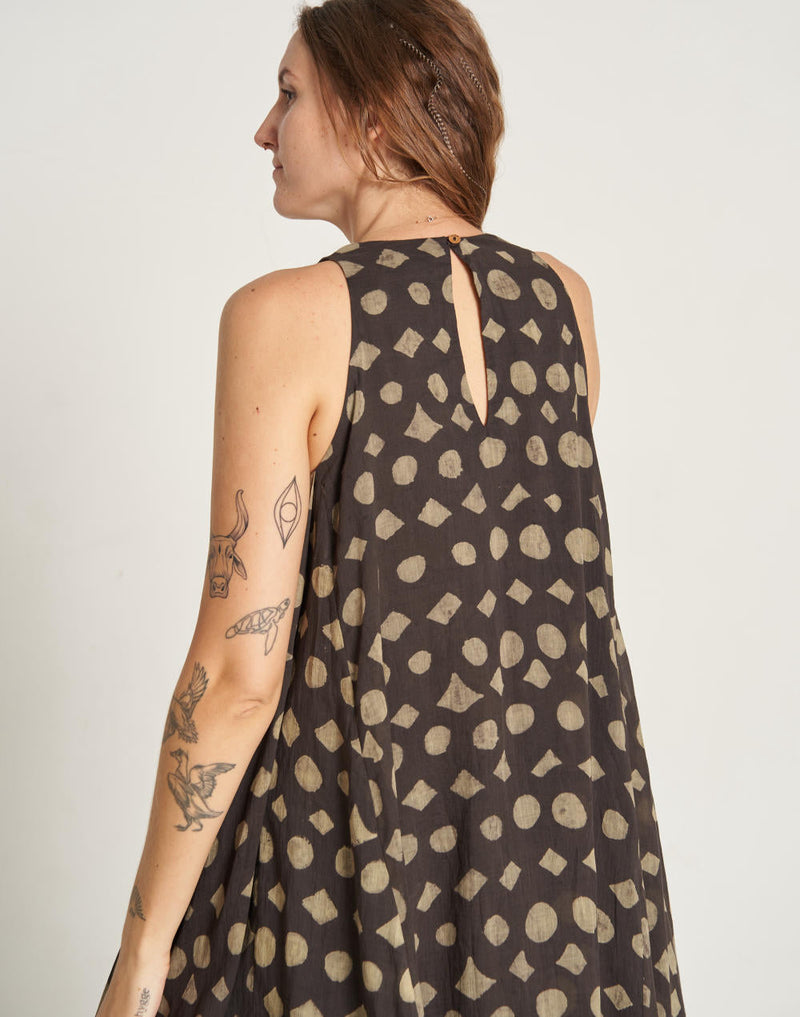 Doodle Polka Holiday Dress cotton by World of Crow in black color for women Worldwide