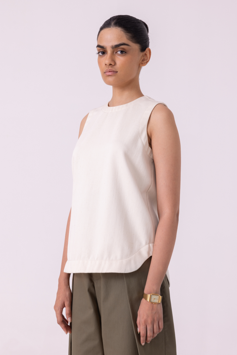 Dorothy Off White Handwoven Denim Top khadi denim by The Summer House for women Worldwide