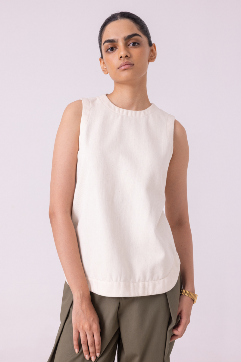 Dorothy Off White Handwoven Denim Top khadi denim by The Summer House for women Worldwide