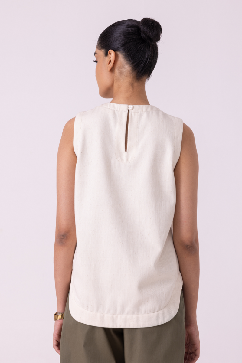 Dorothy Off White Handwoven Denim Top khadi denim by The Summer House for women Worldwide