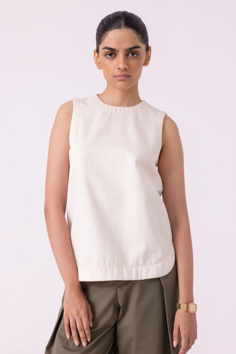 Dorothy Off White Handwoven Denim Top khadi denim by The Summer House for women Worldwide