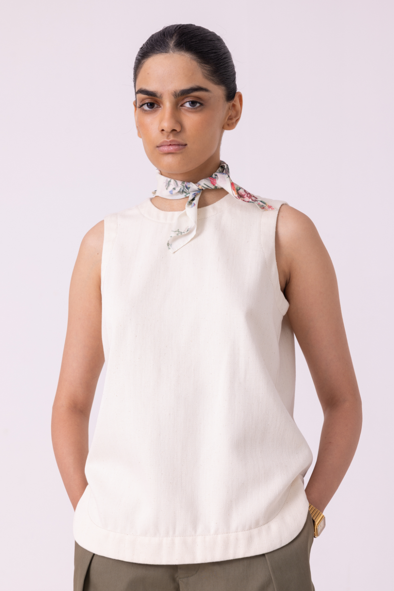 Dorothy Off White Handwoven Denim Top khadi denim by The Summer House for women Worldwide