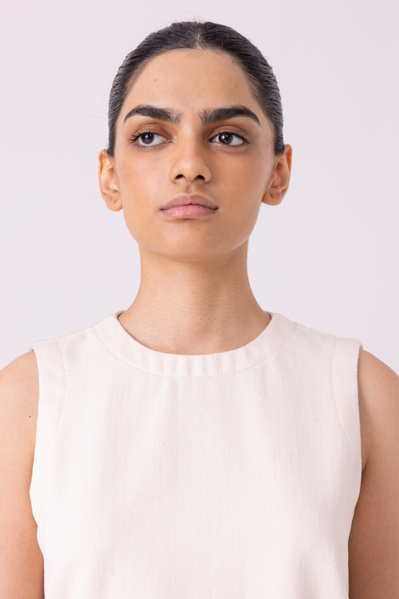 Dorothy Off White Handwoven Denim Top khadi denim by The Summer House for women Worldwide