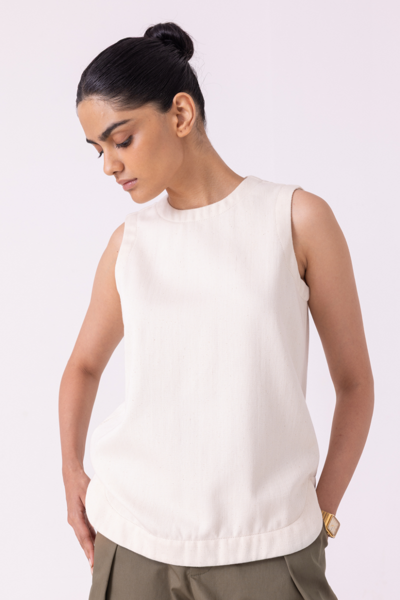 Dorothy Off White Handwoven Denim Top khadi denim by The Summer House for women Worldwide