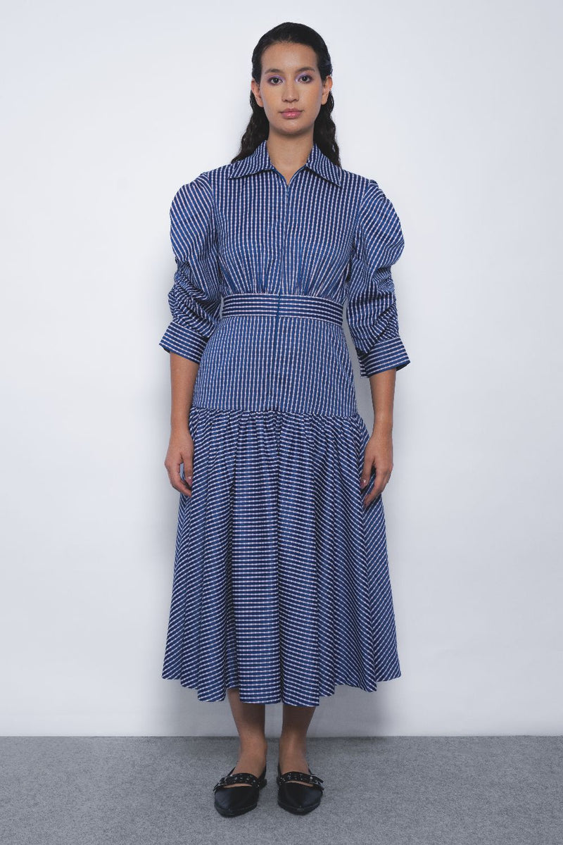Douce Dress - Blue and White Checkered mul by Leh Studios in multi color for women Worldwide