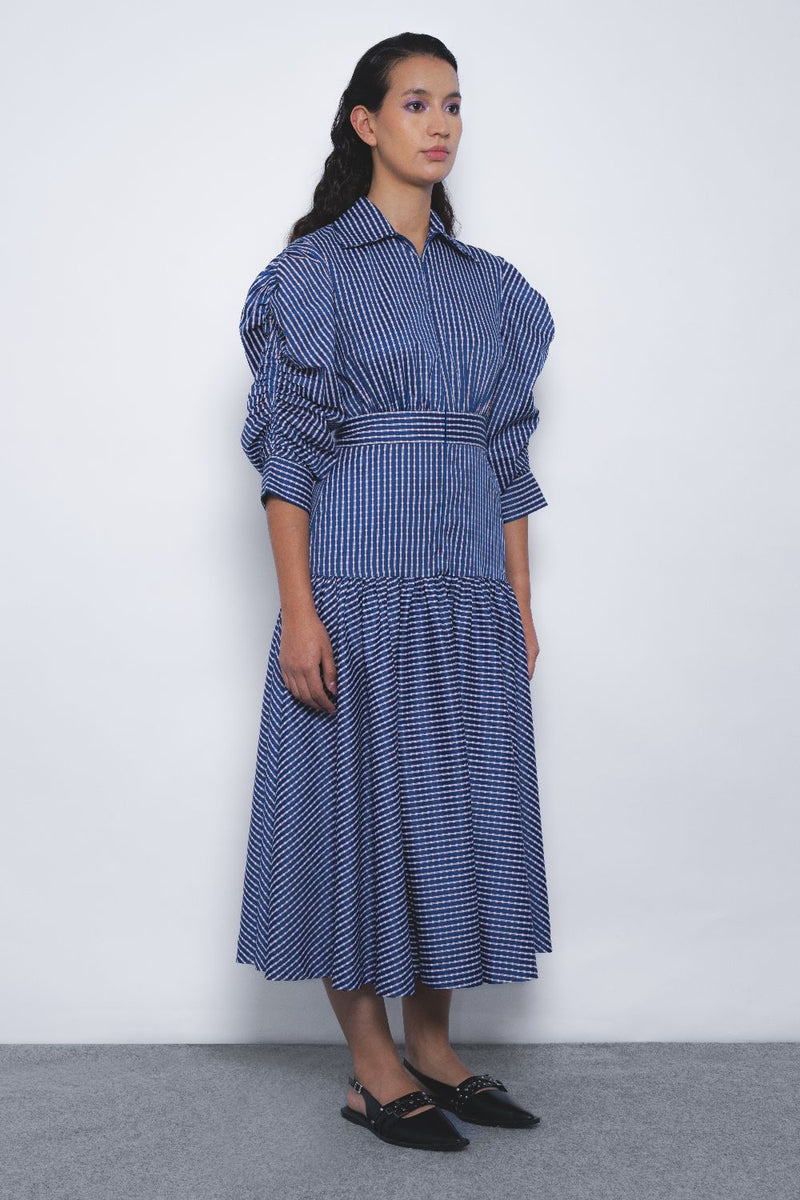 Douce Dress - Blue and White Checkered mul by Leh Studios in multi color for women Worldwide