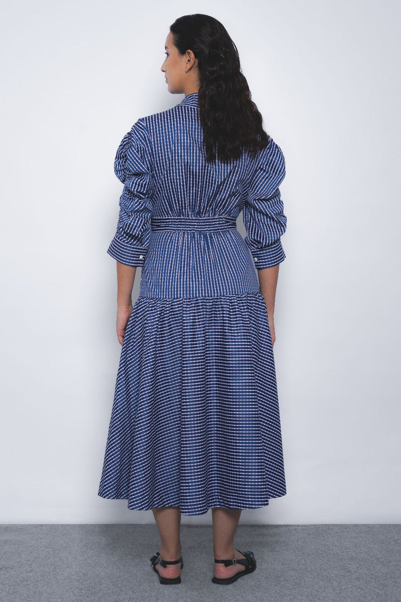 Douce Dress - Blue and White Checkered mul by Leh Studios in multi color for women Worldwide
