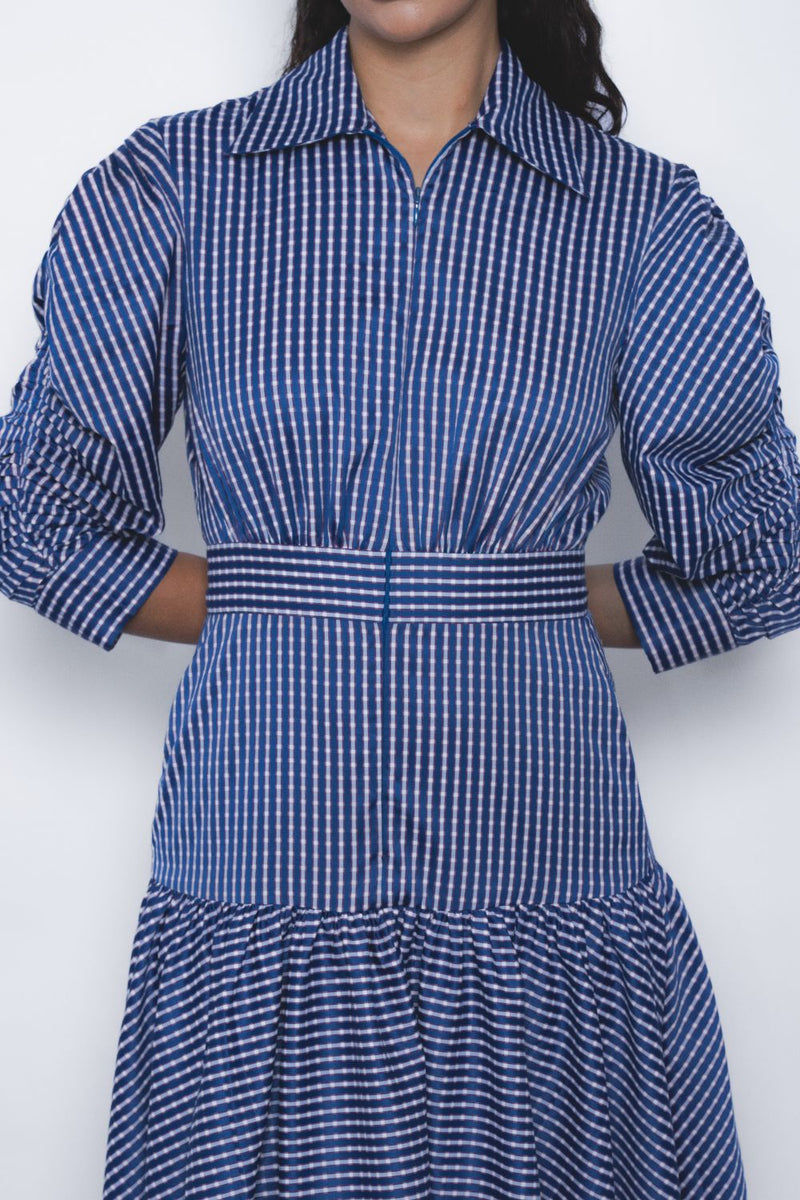 Douce Dress - Blue and White Checkered mul by Leh Studios in multi color for women Worldwide