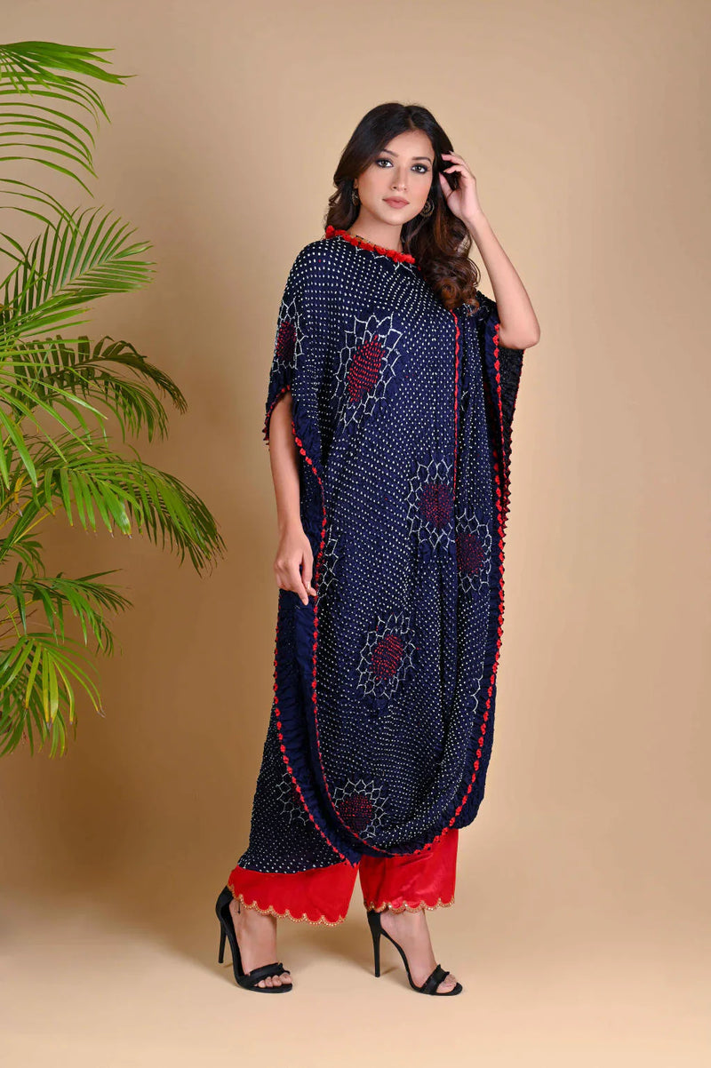DRAPE DRESS - VALLEY OF FLOWERS-INDIGO BLUE silk by Dyelogue in blue color for women Worldwide