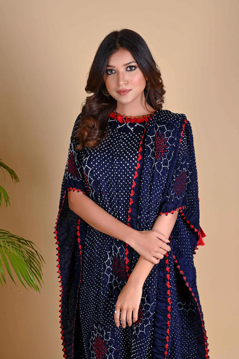 DRAPE DRESS - VALLEY OF FLOWERS-INDIGO BLUE silk by Dyelogue in blue color for women Worldwide