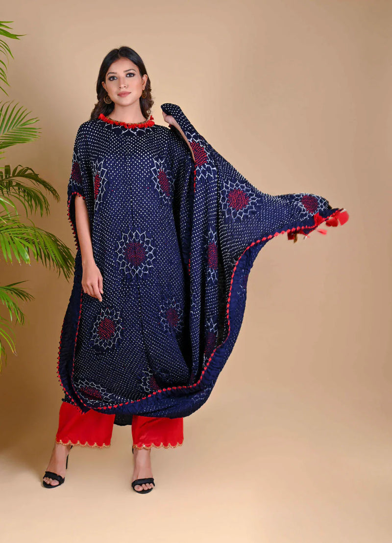 DRAPE DRESS - VALLEY OF FLOWERS-INDIGO BLUE silk by Dyelogue in blue color for women Worldwide