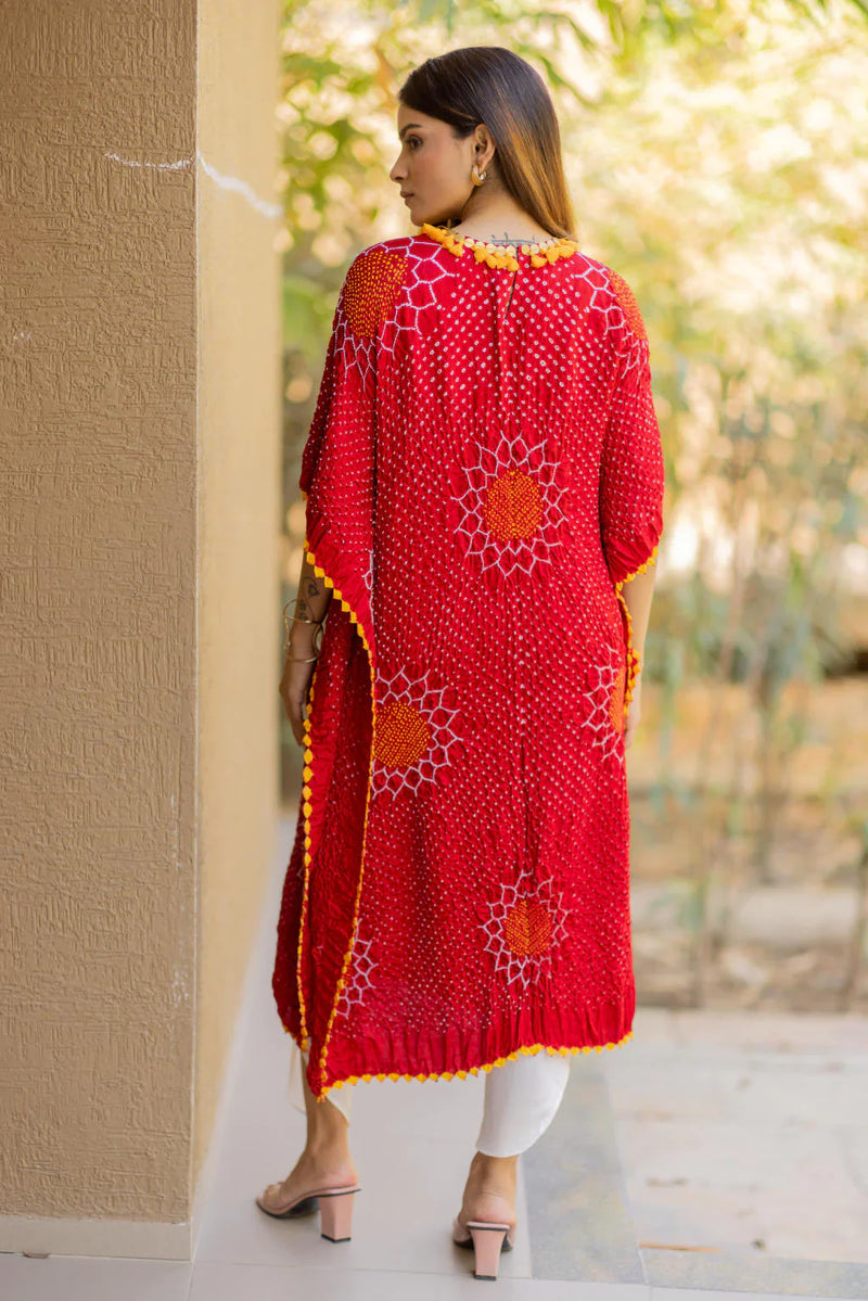 VALLEY OF FLOWERS KAFTAN-RED silk by Dyelogue in red color for women Worldwide