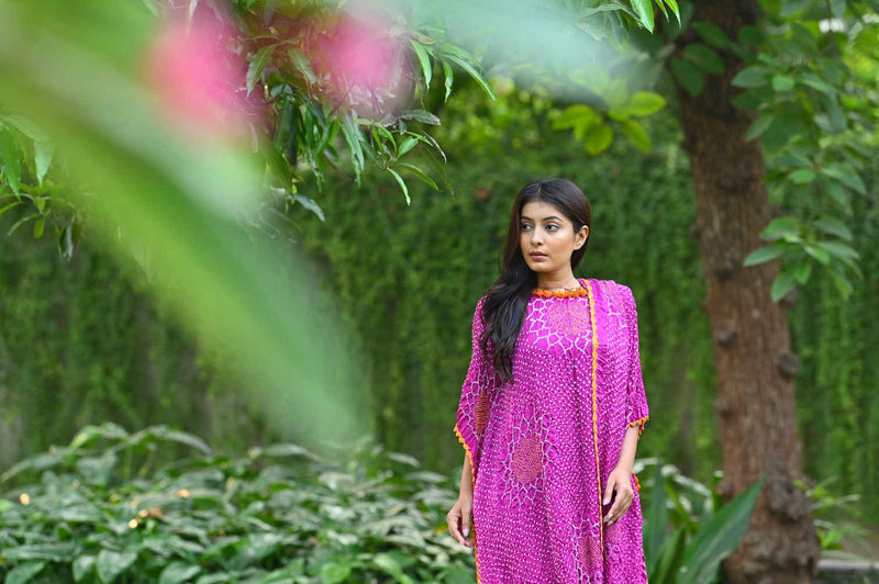 DRAPE DRESS - VALLEY OF FLOWERS-PINK silk by Dyelogue in pink color for women Worldwide