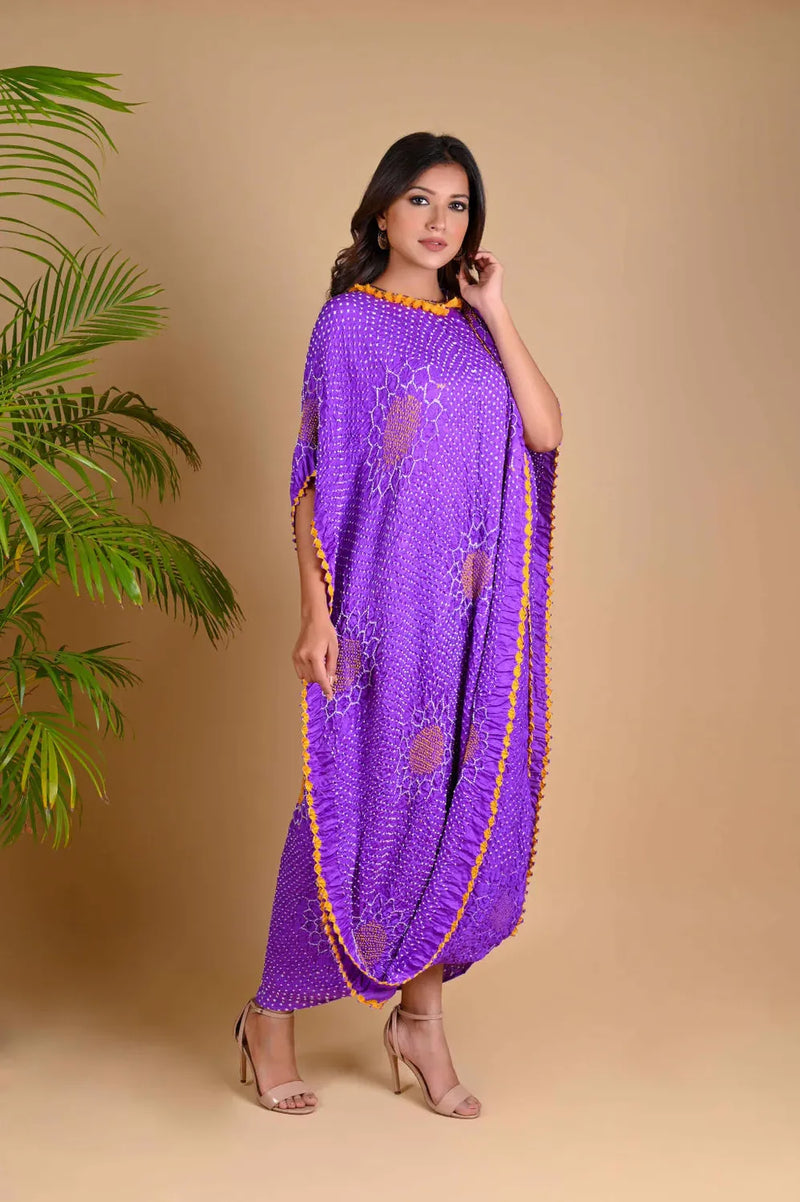 DRAPE DRESS - VALLEY OF FLOWERS-LAVENDER silk by Dyelogue for women Worldwide