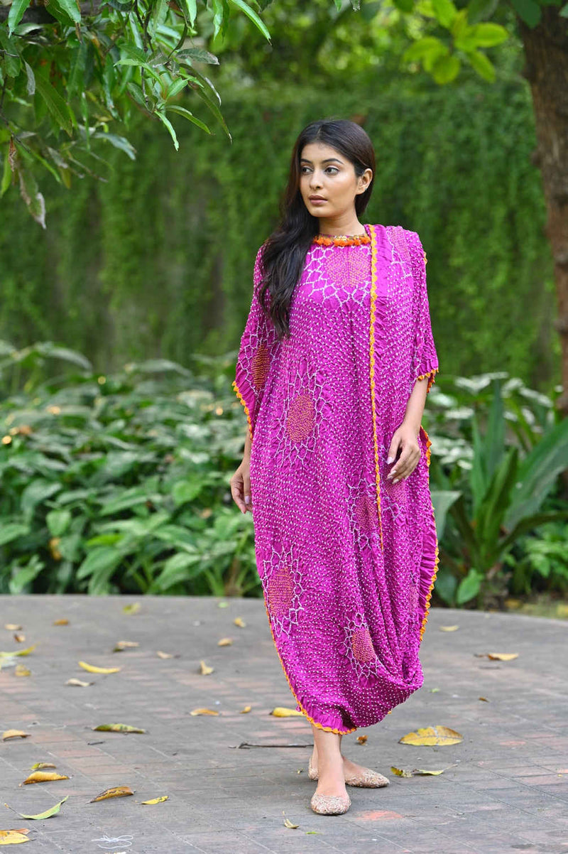 DRAPE DRESS - VALLEY OF FLOWERS-PINK silk by Dyelogue in pink color for women Worldwide