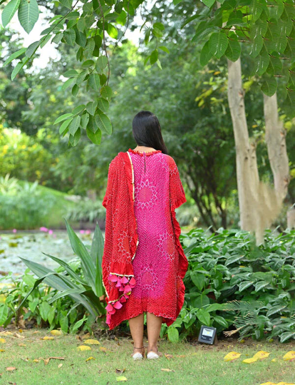 DRAPE DRESS - VALLEY OF FLOWERS-PINK RED SHADED silk by Dyelogue in pink color for women Worldwide