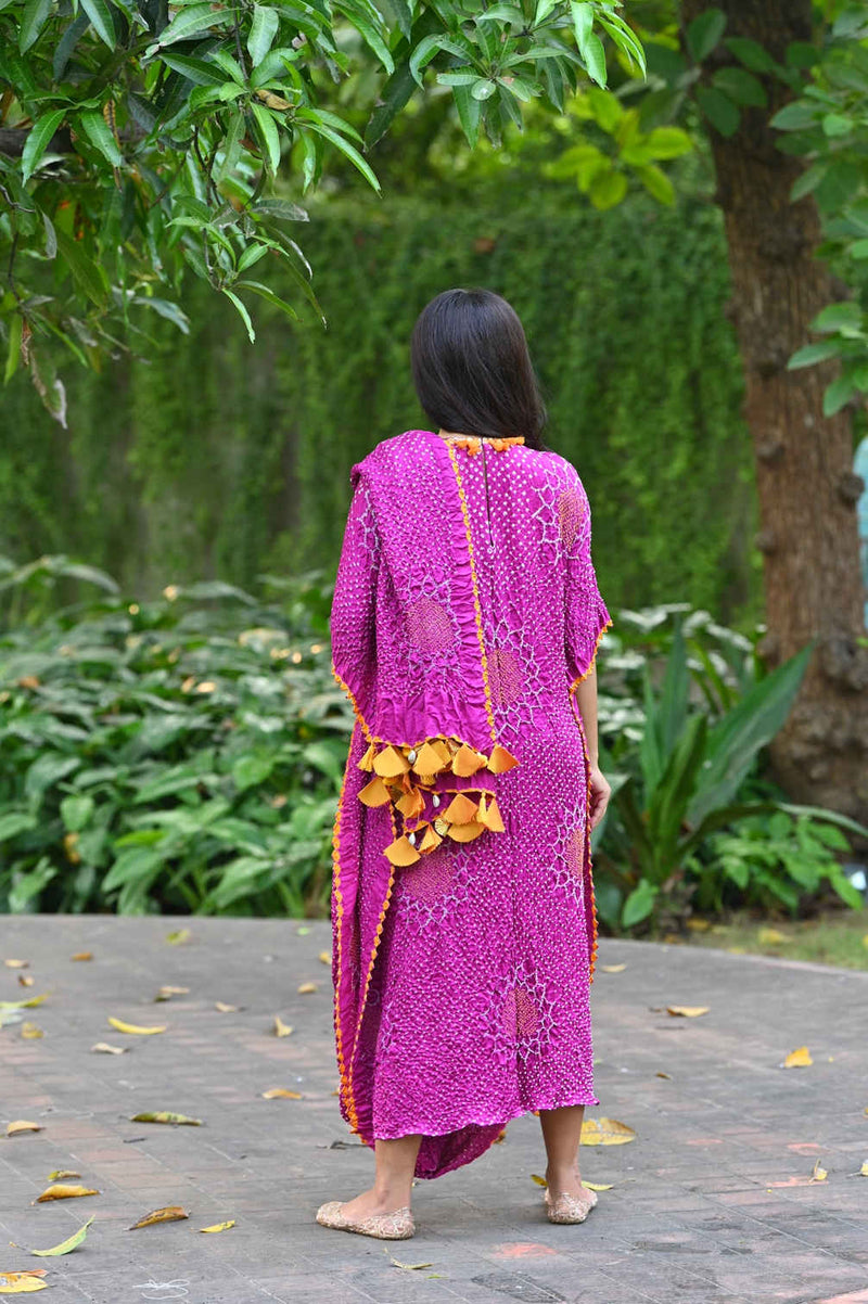 DRAPE DRESS - VALLEY OF FLOWERS-PINK silk by Dyelogue in pink color for women Worldwide