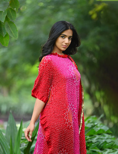 DRAPE DRESS - VALLEY OF FLOWERS-PINK RED SHADED