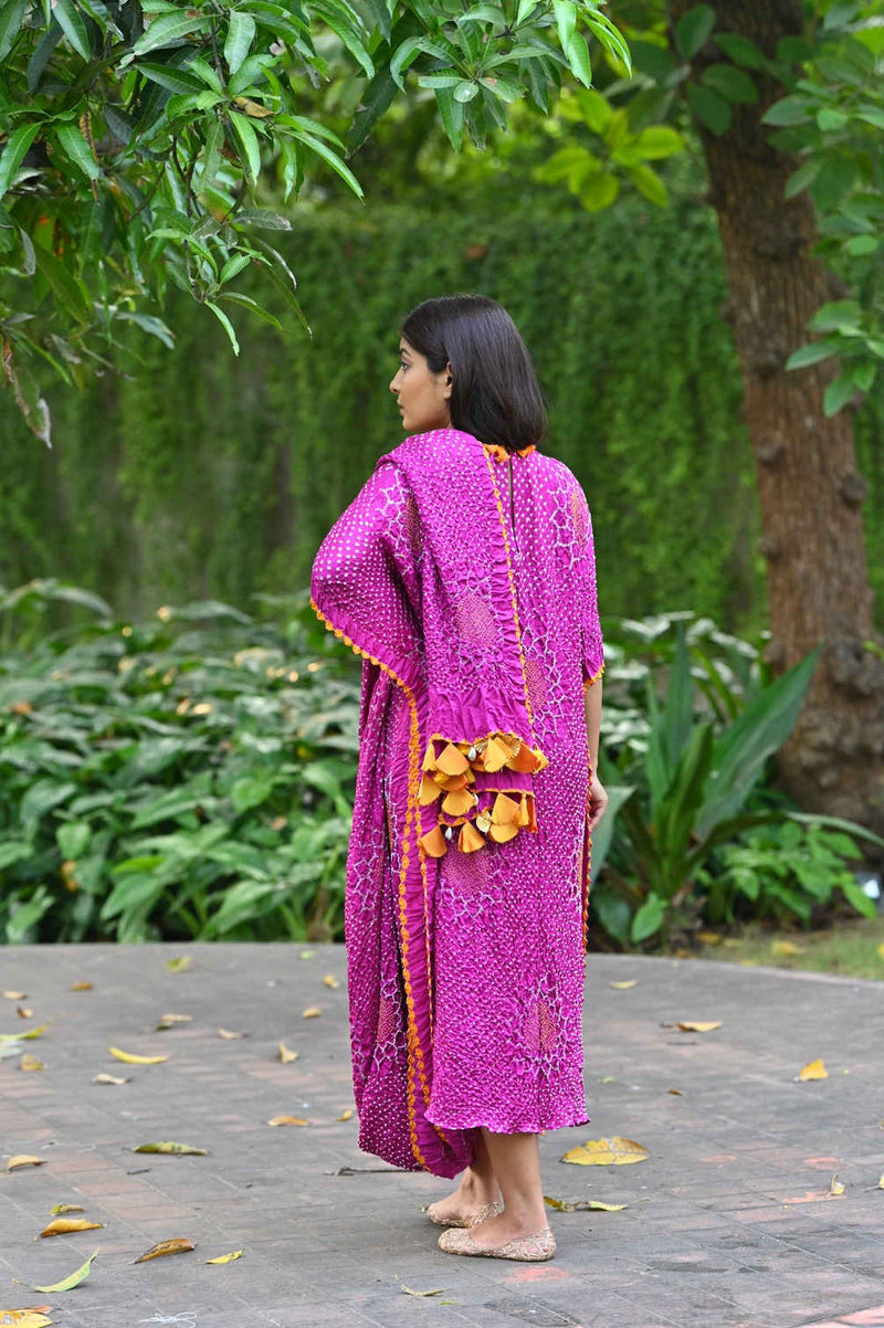 DRAPE DRESS - VALLEY OF FLOWERS-PINK silk by Dyelogue in pink color for women Worldwide
