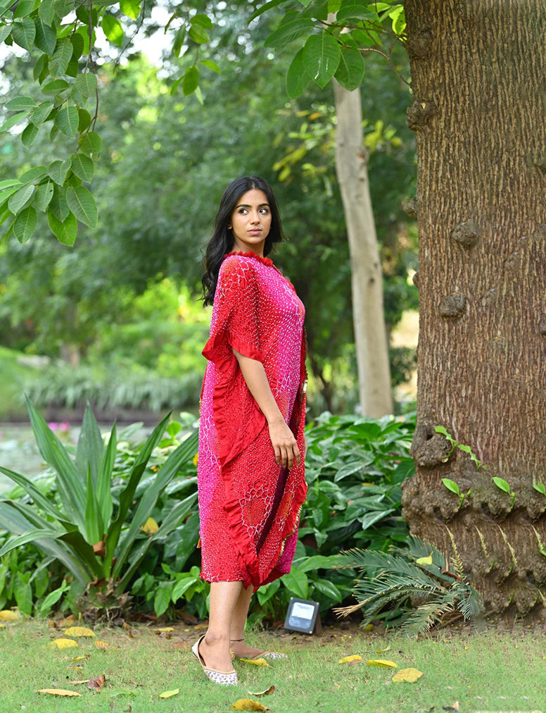 DRAPE DRESS - VALLEY OF FLOWERS-PINK RED SHADED