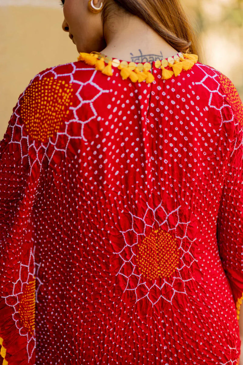 VALLEY OF FLOWERS KAFTAN-RED silk by Dyelogue in red color for women Worldwide