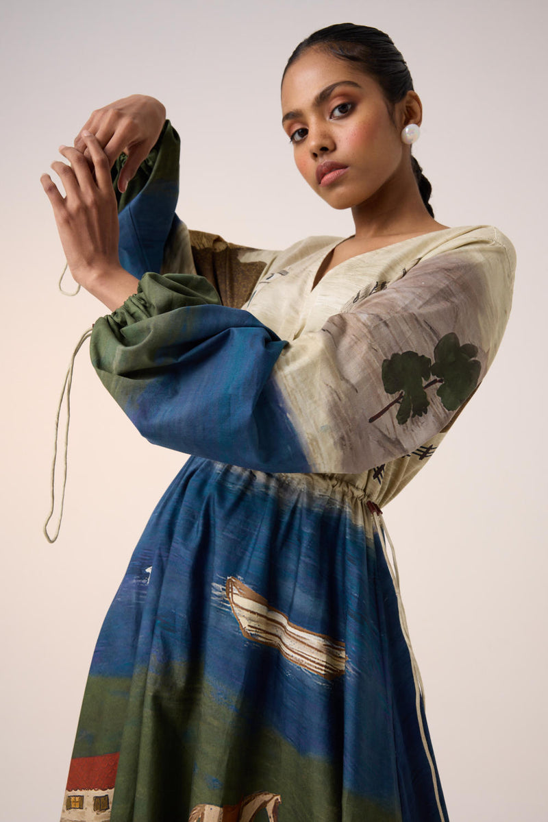 DRAWSTRING DRESS -VILLAGE PRINT cotton by CORD for women Worldwide