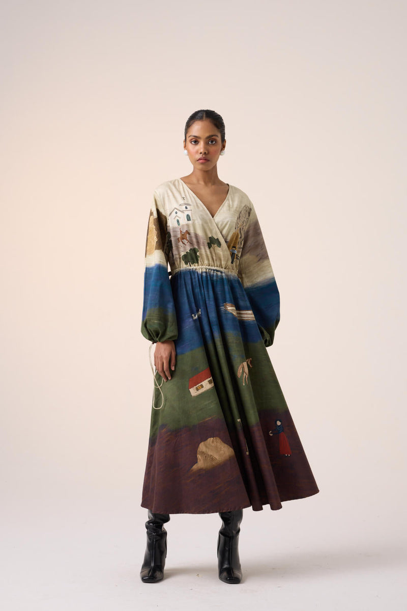 DRAWSTRING DRESS -VILLAGE PRINT cotton by CORD for women Worldwide