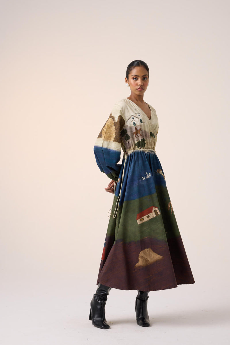 DRAWSTRING DRESS -VILLAGE PRINT cotton by CORD for women Worldwide