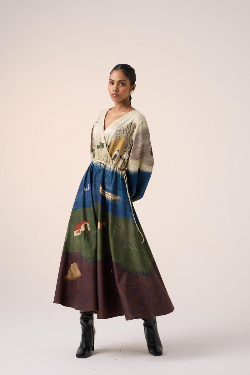 DRAWSTRING DRESS -VILLAGE PRINT cotton by CORD for women Worldwide