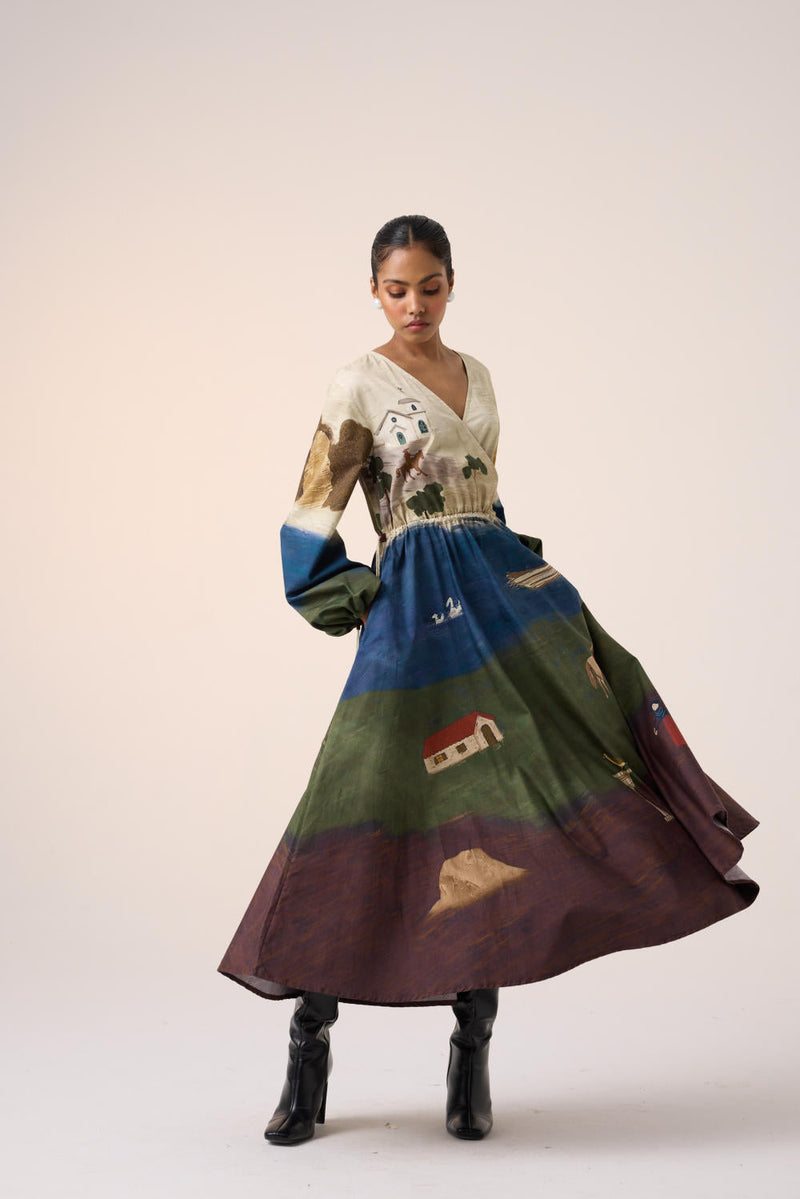 DRAWSTRING DRESS -VILLAGE PRINT cotton by CORD for women Worldwide