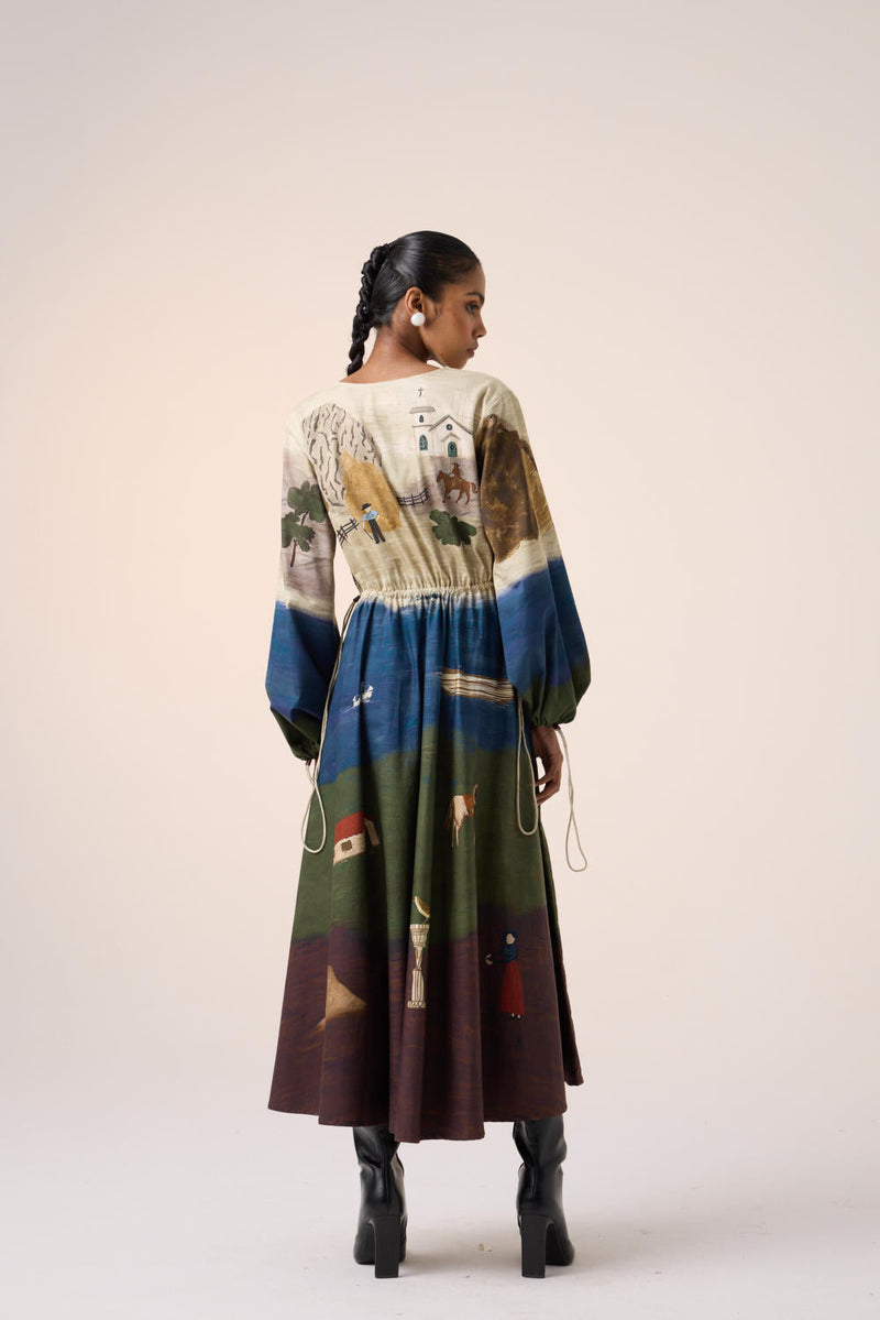 DRAWSTRING DRESS -VILLAGE PRINT cotton by CORD for women Worldwide